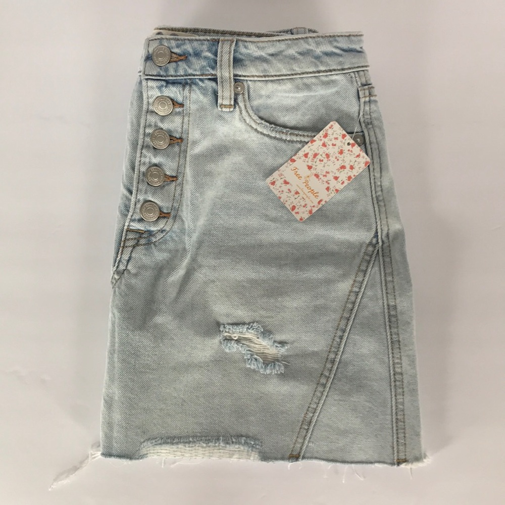 Free People Denim Button-Front Mini Skirt - Picture 3 of 9